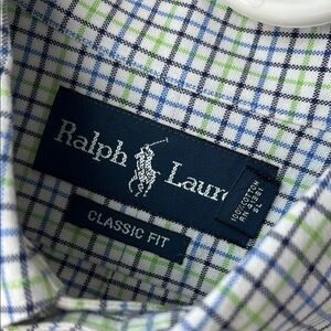 VTG Polo Ralph Lauren Men's 16.5 White Blue Green Checkered Classic Button Down